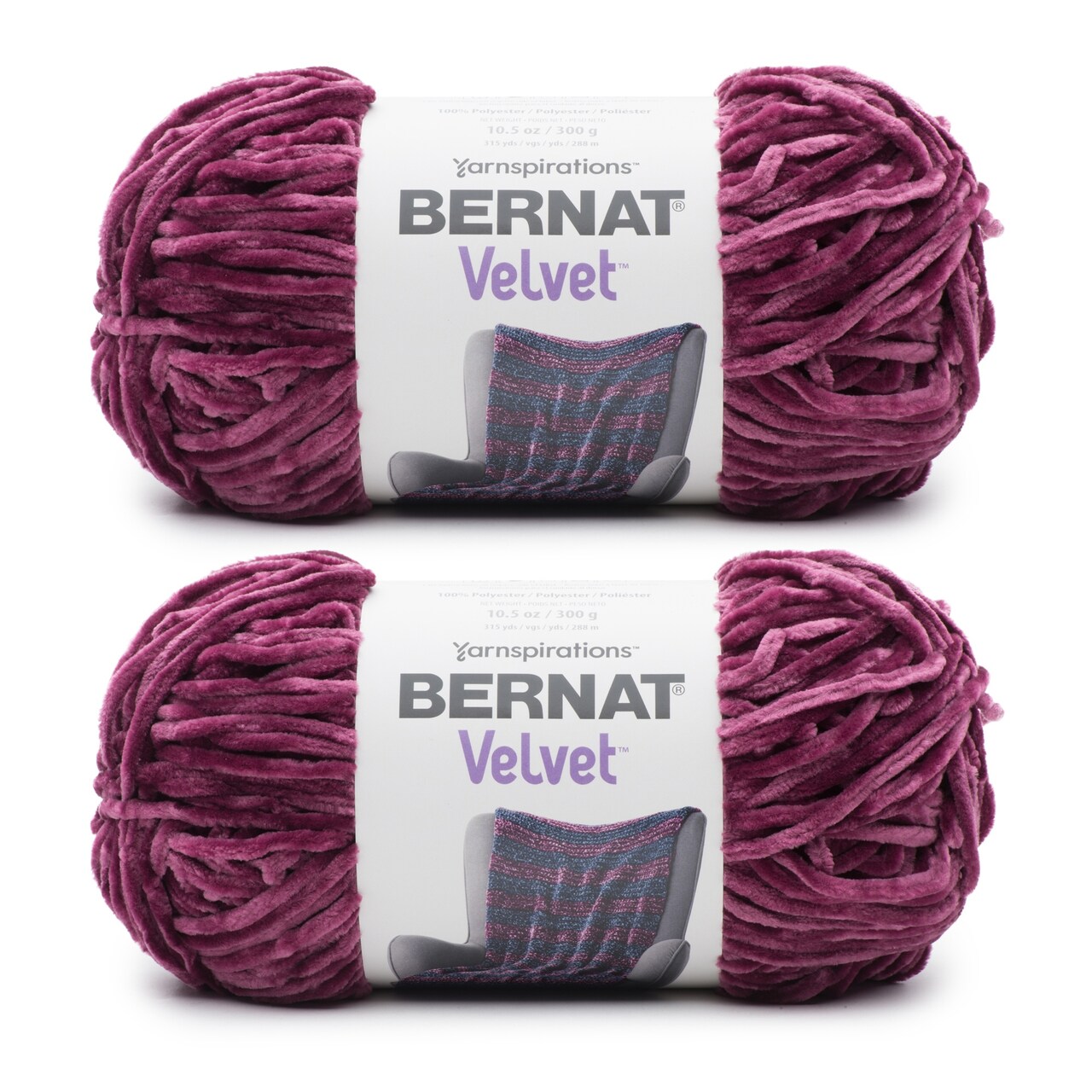Bernat Velvet Burgundy Plum Yarn - 2 Pack of 300g/10.5oz - Polyester - 5 Bulky - 315 Yards - Knitting/Crochet